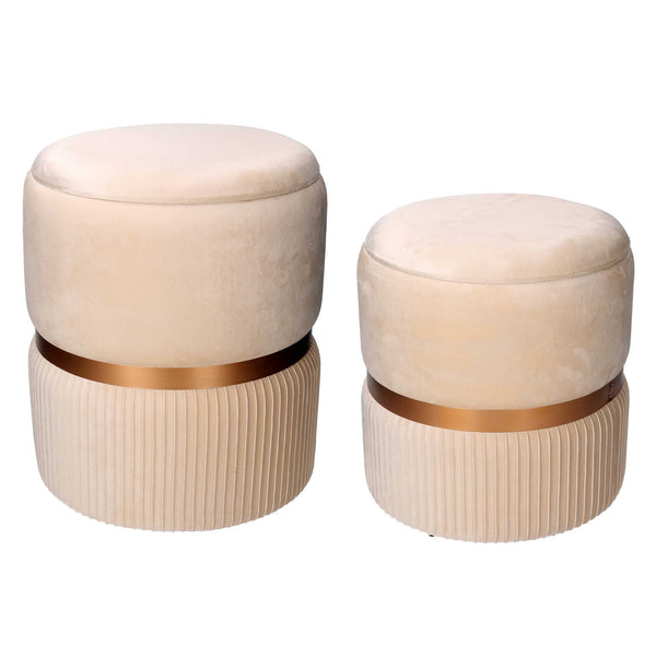 acquista Set 2 Pouf Contenitore Ø35 cm e Ø39 cm in Tessuto Velluto Crema