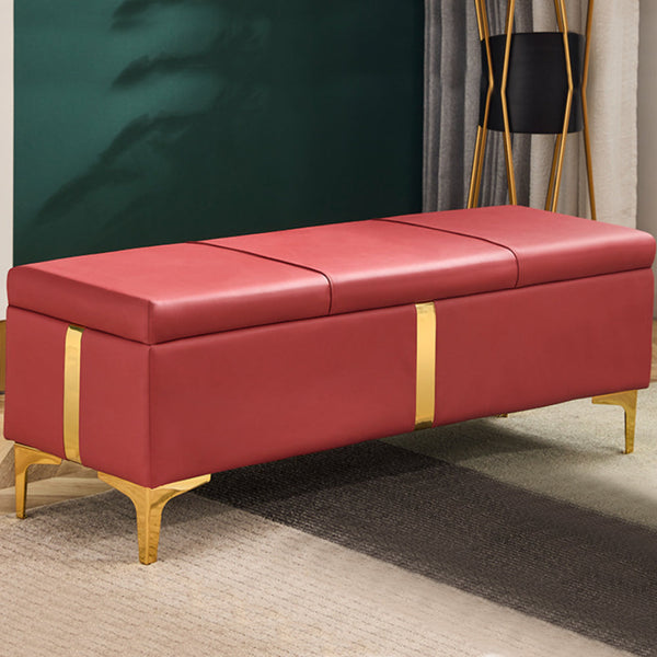 Cassapanca Contenitore Rosso in Ecopelle con Piedini in Metallo Oro Panca Pouf sconto