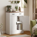 Credenza Moderna 68,6x35x90,3 cm 2 Cassetti e Armadietto in Legno Bianco      