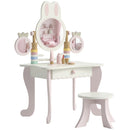 Toeletta per Bambini 3+ Anni 55x37x87,6 cm con Sgabello Cassetto 3 Specchi e 5 Accessori in MDF e Legno di Pino Rosa      