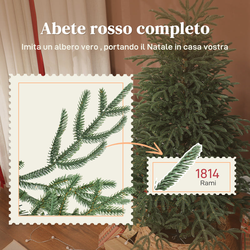 Albero di Natale Artificiale 180 cm 1814 Rami Realistici con Base in Metallo Verde      