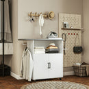 Mobile Asse da Stiro 125x43.5x102.5 cm con Armadietto a 2 Ante e Spazio Aperto Bianco      