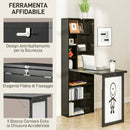 Scrivania Moderna Pieghevole 98x51x153 cm con Libreria e Lavagna in Legno e Metallo Nero      