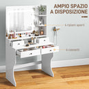 Consolle Trucco con Luci LED 3 Tonalità Specchio e Prese USB 90x45x160 cm Bianco  