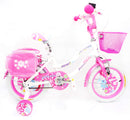 Bicicletta per Bambina 12" 2 Freni con Cestino e Borse Laterali Bianca e Rosa