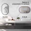 Specchio per Bagno Ovale a 3 Ganci 40x70x3 cm in Lega di Alluminio e Vetro Nero