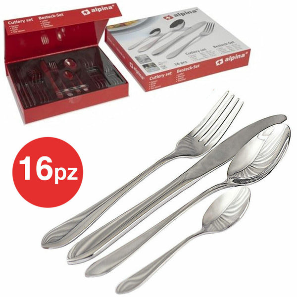 Set Servizio 16 Posate 4 Persone con Forchette Cucchiai Coltelli in Acciaio Inox acquista
