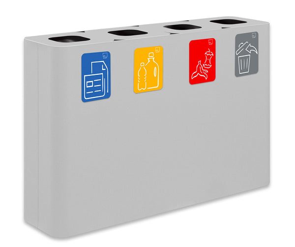 Pattumiera Sistema di Raccolta Rifiuti 120x30xh80 cm In Acciaio Verniciato 4 Scomparti Bianco Seconda Scelta acquista