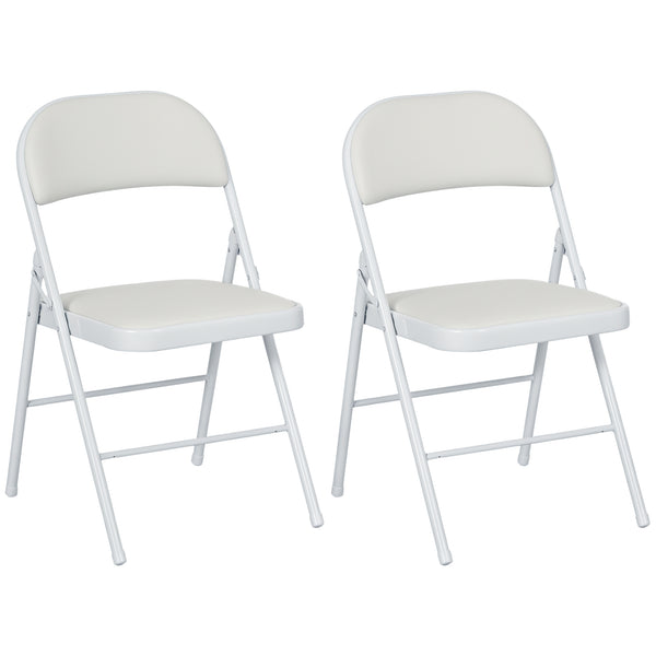 online Set 2 Sedie Pieghevoli 45x46x78 cm Imbottite in Finta Pelle PU e Metallo Bianco