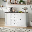 Credenza da Cucina Stile Vintage 147x40x87 cm con 4 Cassetti e 2 Armadietti con Mensole Regolabili Legno Bianco      