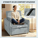 Poltrona Letto 3 in 1 con Schienale Reclinabile e Cuscino 88x84x87 cm Rivestimento in Ciniglia Grigio      