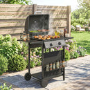 Barbecue a Gas 99x56x95 cm 2 Bruciatori Tavolini Laterali Vassoio Raccogli Grassi in Metallo e Acciaio Nero      