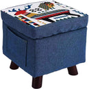 Pouf Contenitore Sgabello Multiuso in Tessuto Blu