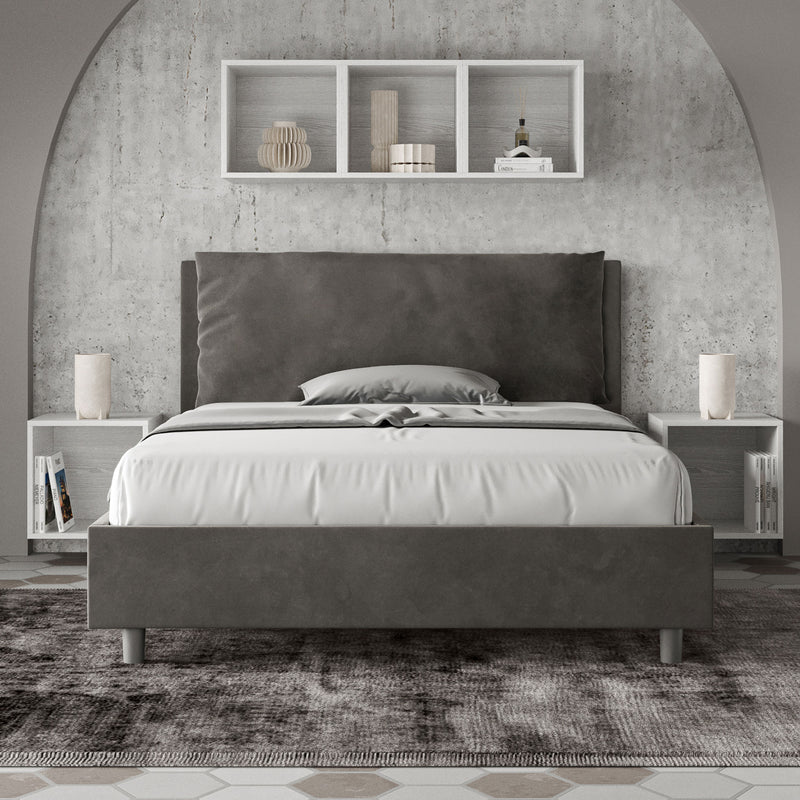 Letto Matrimoniale Francese Imbottito in Microfibra Antea Large Grigio Varie Misure