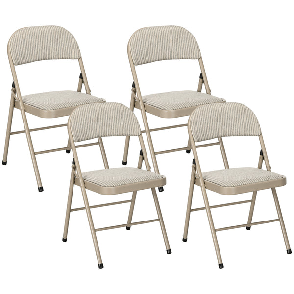 online Set 4 Sedie Pieghevoli 45x46x78 cm con Seduta Imbottita in Poliestere e Acciaio Beige