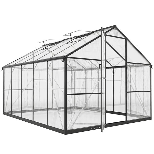 online Serra per Orto 304x247x205 cm con Porta a Battente e 2 Finestre Regolabili in PC e Alluminio Nero