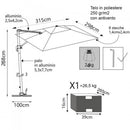 Ombrellone da Giardino con Led Pitagora 3x4 m in Alluminio Antracite Telo Grigio