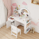 Set Toeletta Trucco per Bambine 88,6x38,8x96,9 cm con Specchio Sedia Luce LED Armadietto Scaffali e Libreria in MDF Bianco      