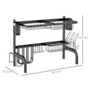 Scolapiatti da Lavello Modulabile a 2 Livelli con Piedini Antiscivolo 65x31,5x52,5 cm in Acciaio Nero      