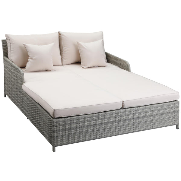 2-Sitzer-Garten-Sonnenliege 158 x 134 x 70 cm aus grauem Rattan und Polyethylen acquista