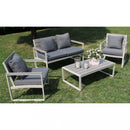 Set Salotto da Giardino Divano 2 Poltrone e Tavolino con Cuscini in Alluminio Tortora