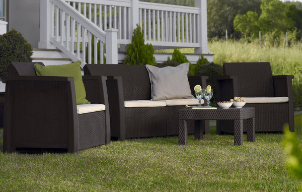Garten-Lounge-Set aus Kunstharz, Bauer Vegas Brown Sofa, 2 Sessel und Couchtisch online