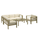 Set Salotto da Giardino Divano Angolare Poltrona e Tavolino da Caffè in Alluminio Oro e Bianco Crema