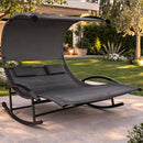Dondolo Lounge Letto Matrimoniale da Giardino Basculante con Tettoia in Acciaio e Textilene Grigio      