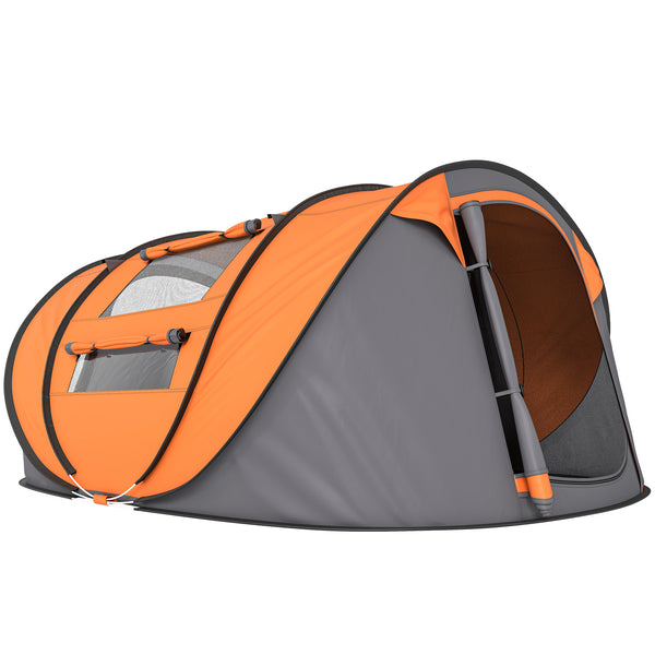 Tenda da Campeggio Pop Up 2 Posti 263,5x220x123 cm con 2 Porte 4 Finestre e Telo Impermeabile Arancione acquista