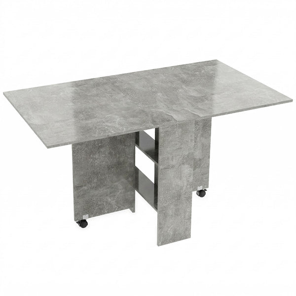 prezzo Tavolo da Pranzo Pieghevole 140x80x74 cm con Ripiani Ribalta e Ruote in Melamina Grigio Cemento
