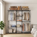 Armadio Aperto Salvaspazio 182x43x182 cm con 3 Barre Appendiabiti 5 Ripiani Struttura in Acciaio Nero      