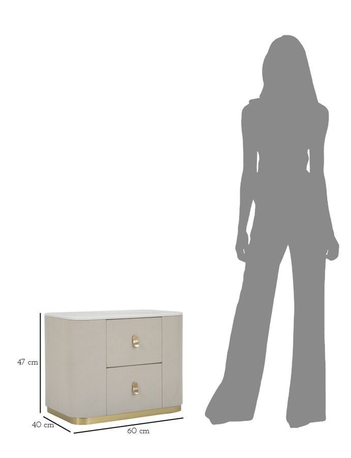 Comodino Beauty 60x47x40 cm in Legno MDF e Metallo Crema/Oro