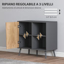 Credenza Moderna Mobile Basso 80x39x76 cm con Armadietto e Vani a Giorno in Legno Grigio Scuro  