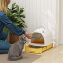 Lettiera per Gatti Chiusa 52x40,5x39 cm con Vassoio Estraibile Maniglia Paletta e 2 Filtri al Carbone Attivo in PP Giallo      