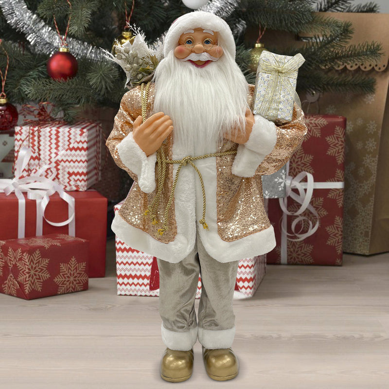 Babbo Natale Abito Rosa Glitter H90 cm con Mini Lucciole e Suoni