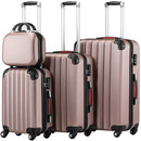 Set 4 Bagagli da Viaggio Trolley Rigido Easy Roll e Beauty Case in ABS Rosa