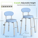 Sedia per Doccia Girevole 38,5x37,5x63-75 cm ad Altezza Regolabile con Schienale Capacità 150 kg in Lega di Alluminio Celeste      