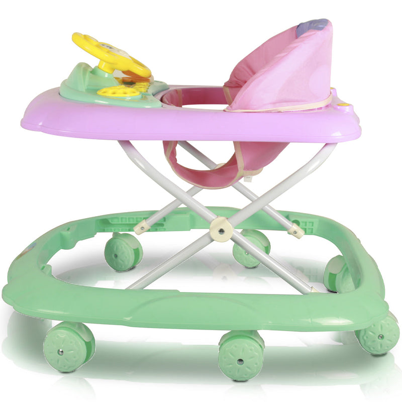 Girello Bambini per Primi Passi Chiusura Salvaspazio e Volante Interattivo Verde