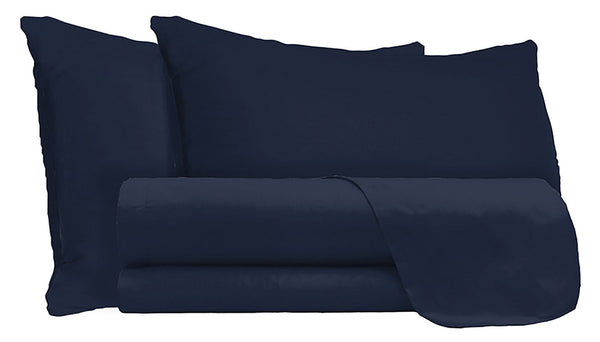 Satz Doppellaken oben und unten und Kissenbezüge einfarbig dunkelblau prezzo