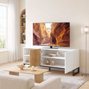 Mobile Porta TV fino a 55 Pollici 140x36,5x50 cm con Ripiani Regolabili e Armadietto in Legno Bianco      