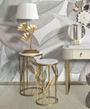 Set 2 Tavolini Leaf Ø35 cm e Ø30 cm in Ferro e MDF Oro