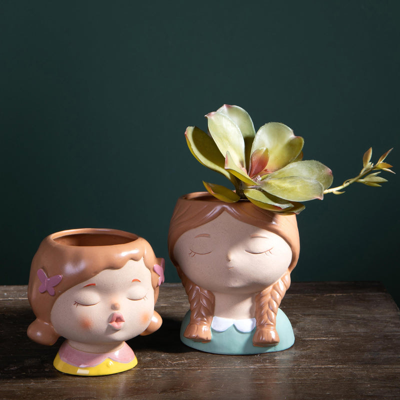 Set 2 Vasi Testa Donna Ø 14,5x H 16 cm