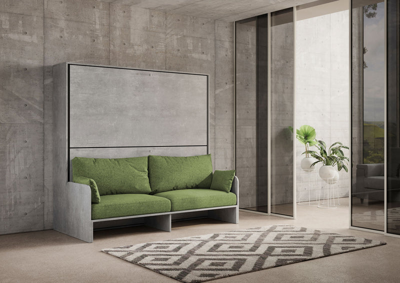 Letto Doppio A Scomparsa Kando Con Divano Con Materassi Cemento e Verde      