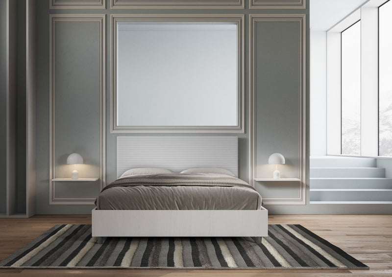 Letto Matrimoniale con Rete e Contenitore Alzata Comoda Struttura Bianco Frassico e Testata in Similpelle Level Bianco Varie Misure