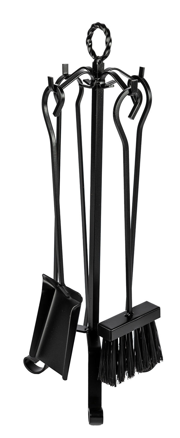 Trespolo per Attrezzi Camino Modello Basic Anello con Paletta Scopino Attizzino e Pinza 20x20x55 cm in Ferro Verniciato Grigio Martellato sconto