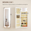 Armadietto Portagioie da Parete o Porta 37x10,5x108 cm Specchio Interno e Luci LED con Serratura e Chiave in MDF Bianco      