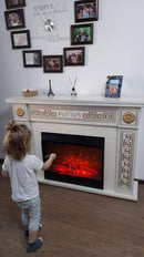 Camino Elettrico da Pavimento 101x140x33 cm Effetto Fiamma 1950W Versailles Maxi & Mirabella Avorio