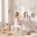 Tavolo per Trucco per Bambine 3-6 Anni con Sgabello Cassetti e Specchio Coordinato in Acrilico Bianco      