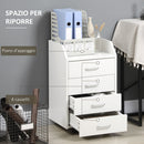Cassettiera da Ufficio con 4 Cassetti Ruote e Bordi Rialzati 40x36x65 cm in Legno Bianco
