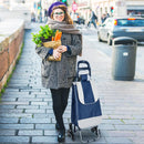 Carrello Portaspesa Pieghevole con 6 Ruote Blu e Bianco 40x29x95 cm 